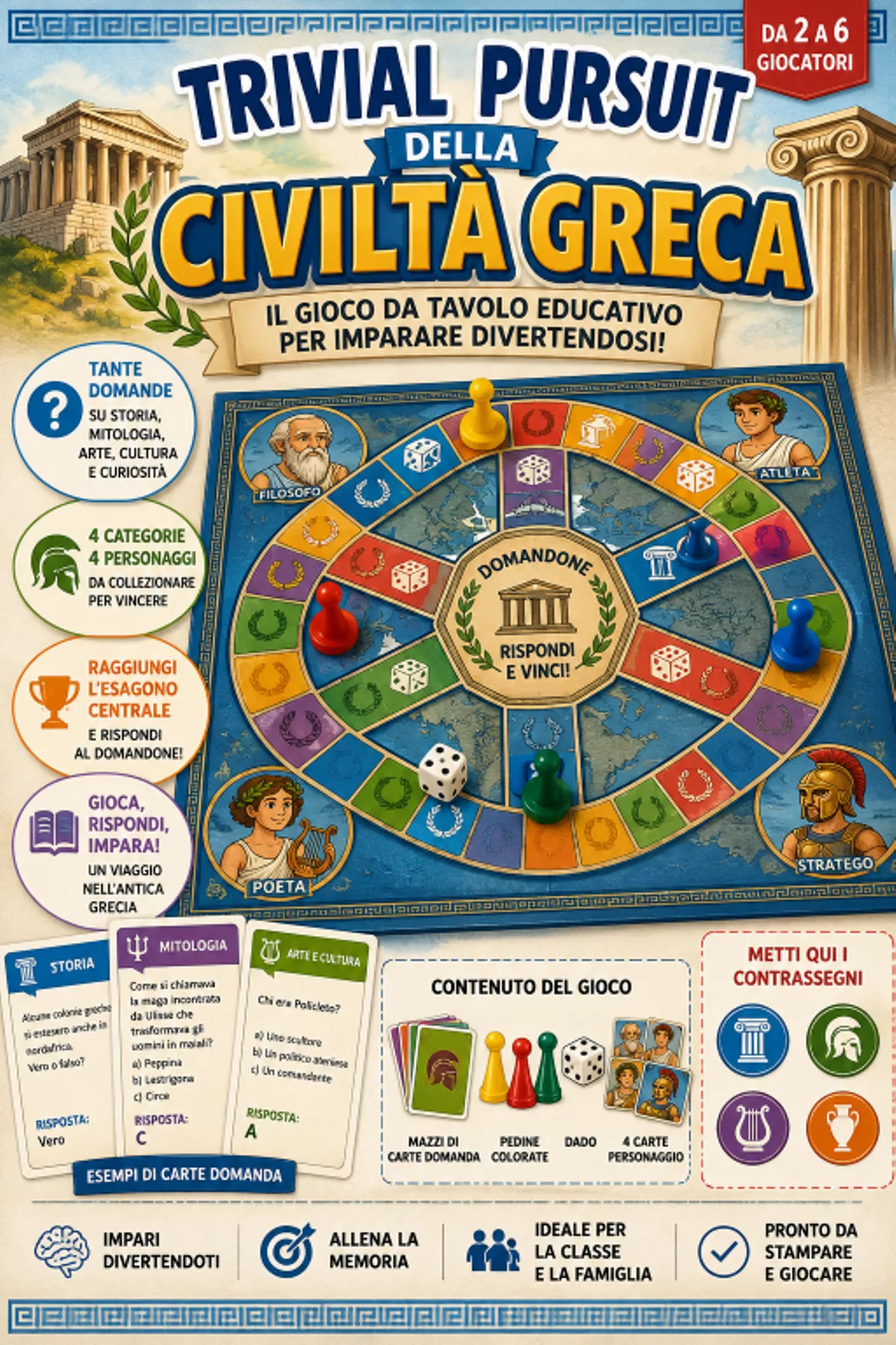 Bild in der Beschreibung des Unterrichtsmaterials SO TUTTO! Il gioco degli antichi Greci – Gioco da tavolo von Maestro Fabio Giochiecolori #1