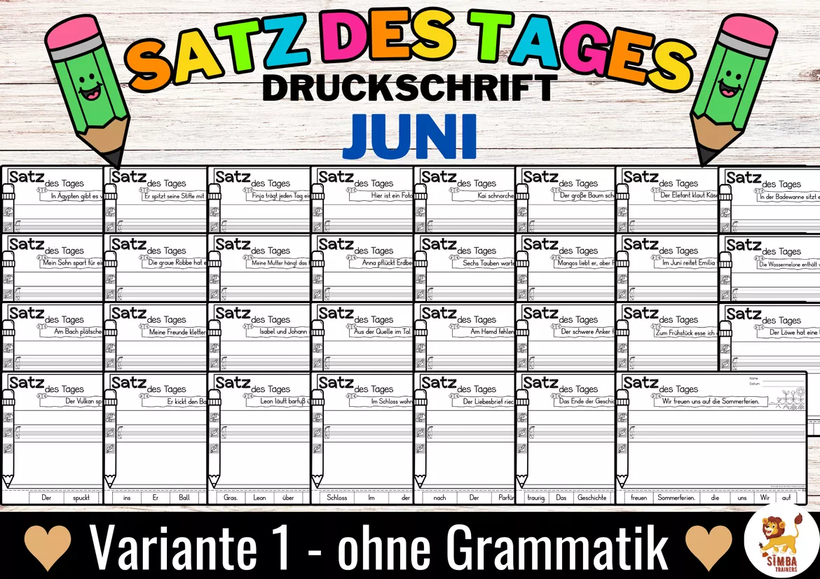 Bild in der Beschreibung des Unterrichtsmaterials Sätze schreiben / Satz des Tages / Schüttelsätze (Druckschrift) schreiben Frühling Sommer Juni Alemán von SIMBA Trainers Education #4