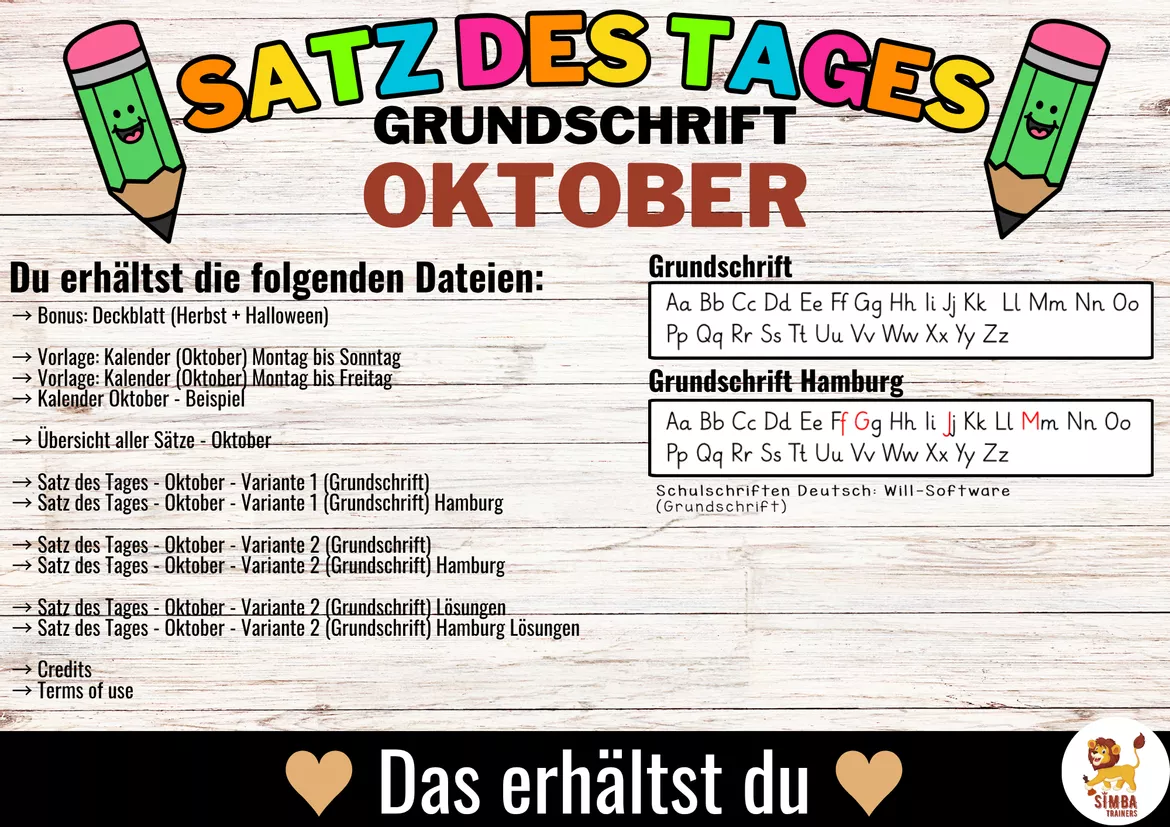 Bild in der Beschreibung des Unterrichtsmaterials Sätze schreiben / Satz des Tages / Schüttelsätze (Grundschrift) schreiben Herbst Halloween Oktober Autunno Ottobre Tedesco von SIMBA Trainers Education #3