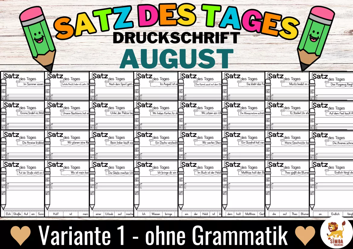 Bild in der Beschreibung des Unterrichtsmaterials Sätze schreiben / Satz des Tages / Schüttelsätze (Druckschrift) schreiben Sommer Sommerferien Back to school Schulstart August Alemán von SIMBA Trainers Education #4