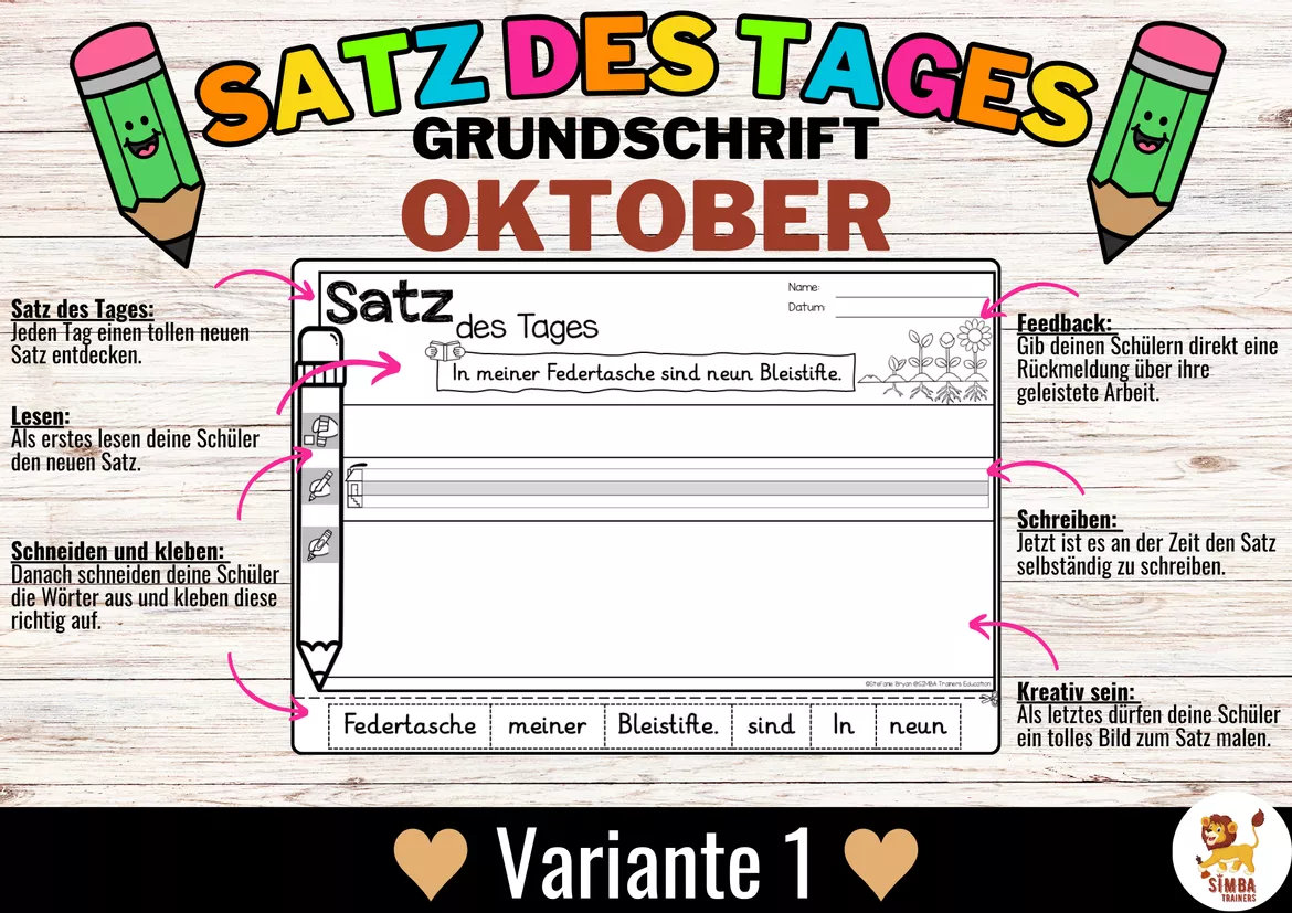 Bild in der Beschreibung des Unterrichtsmaterials Sätze schreiben / Satz des Tages / Schüttelsätze (Grundschrift) schreiben Herbst Halloween Oktober Autunno Ottobre Tedesco von SIMBA Trainers Education #1