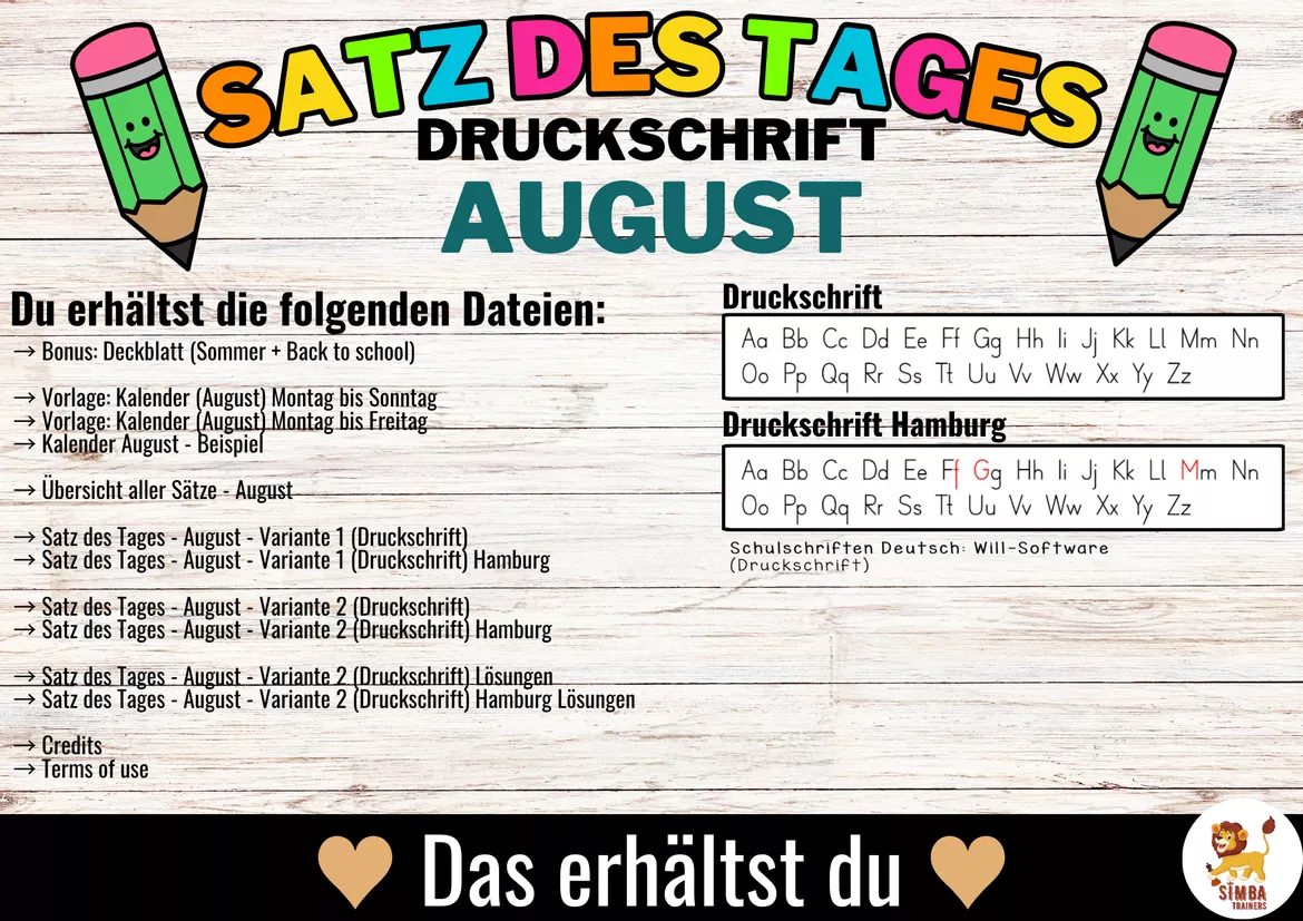 Bild in der Beschreibung des Unterrichtsmaterials Sätze schreiben / Satz des Tages / Schüttelsätze (Druckschrift) schreiben Sommer Sommerferien Back to school Schulstart August Alemán von SIMBA Trainers Education #3