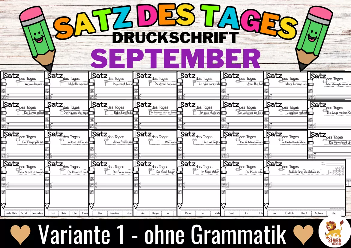 Bild in der Beschreibung des Unterrichtsmaterials Sätze schreiben / Satz des Tages / Schüttelsätze (Druckschrift) schreiben Herbst Back to school Schulstart September Alemán von SIMBA Trainers Education #4
