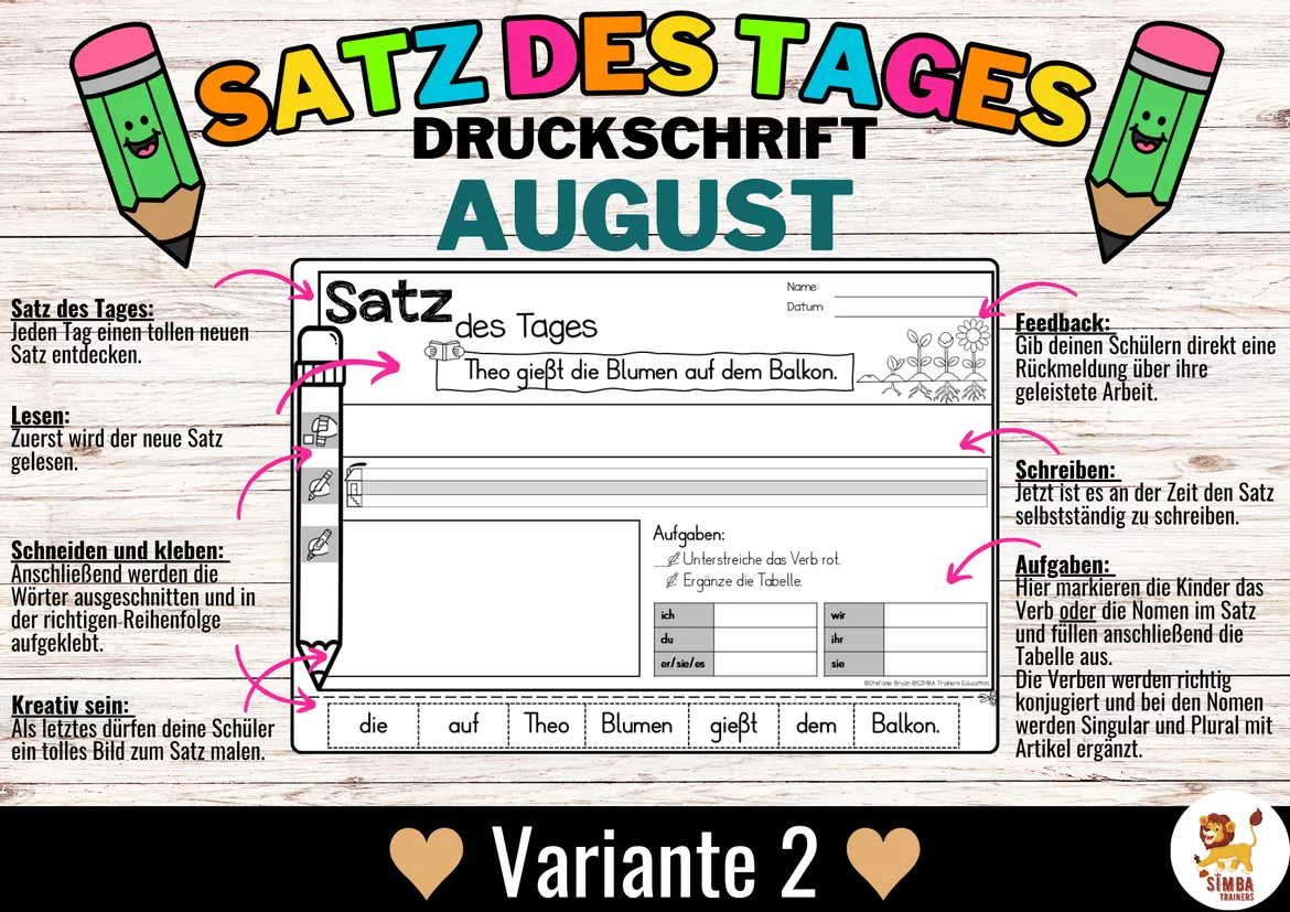 Bild in der Beschreibung des Unterrichtsmaterials Sätze schreiben / Satz des Tages / Schüttelsätze (Druckschrift) schreiben Sommer Sommerferien Back to school Schulstart August Alemán von SIMBA Trainers Education #2