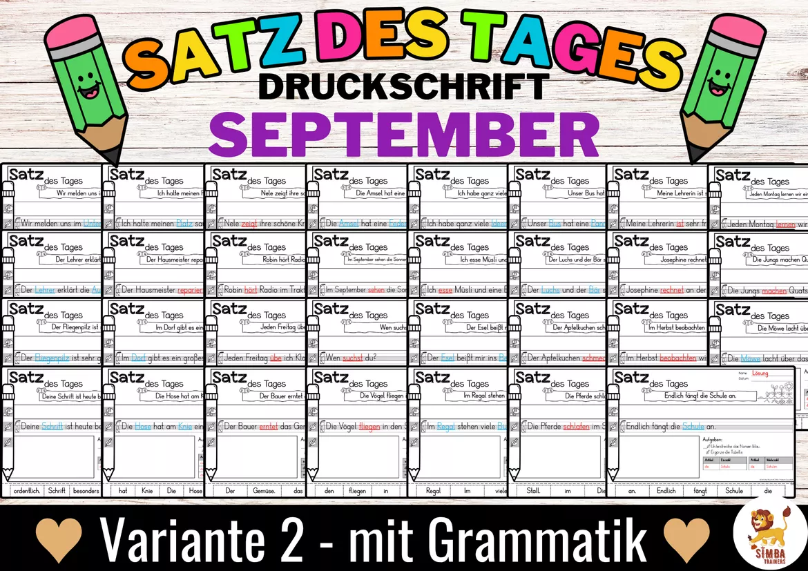Bild in der Beschreibung des Unterrichtsmaterials Sätze schreiben / Satz des Tages / Schüttelsätze (Druckschrift) schreiben Herbst Back to school Schulstart September Alemán von SIMBA Trainers Education #5
