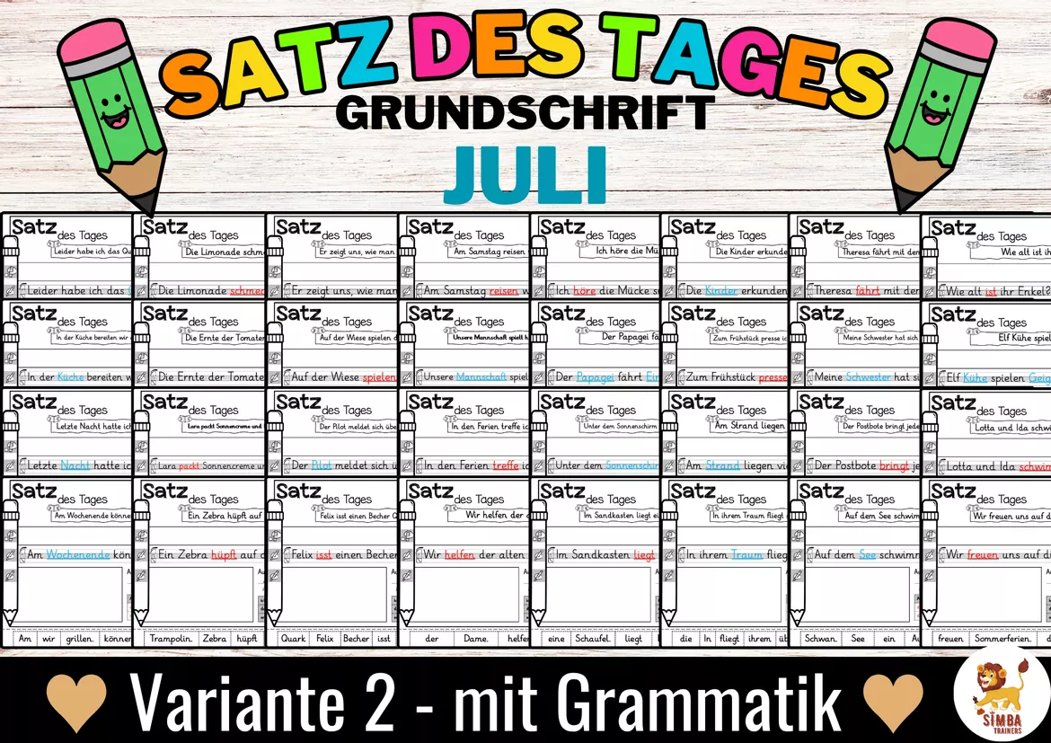 Bild in der Beschreibung des Unterrichtsmaterials Sätze schreiben / Satz des Tages / Schüttelsätze (Grundschrift) schreiben Sommer Sommerferien Juli Estate luglio Tedesco von SIMBA Trainers Education #5