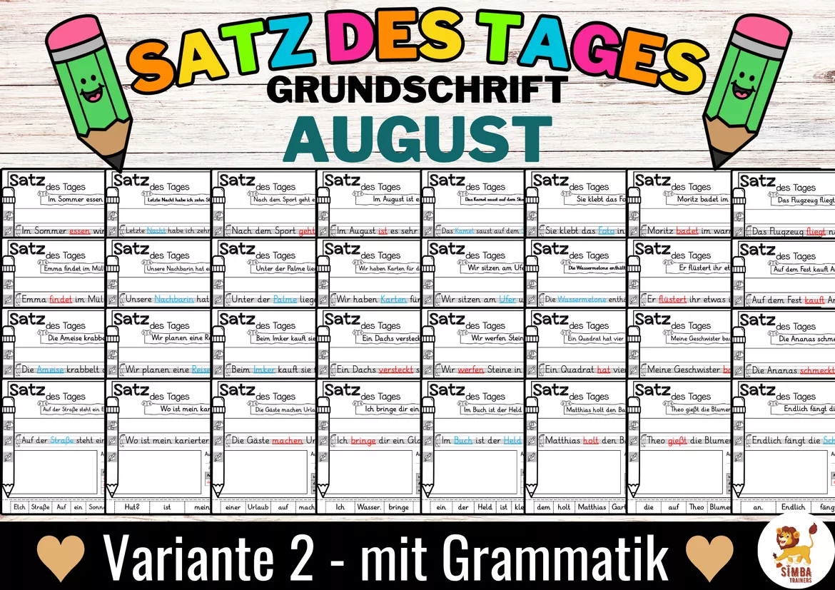 Bild in der Beschreibung des Unterrichtsmaterials Sätze schreiben / Satz des Tages / Schüttelsätze (Grundschrift) schreiben Sommer Sommerferien Back to school Schulstart August Estate Agosto Tedesco von SIMBA Trainers Education #5