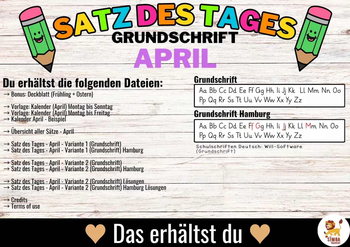 Bild in der Beschreibung des Unterrichtsmaterials Sätze schreiben / Satz des Tages / Schüttelsätze (Grundschrift) schreiben April Ostern Frühling Avril Pâques Printemps Allemand von SIMBA Trainers Education #3