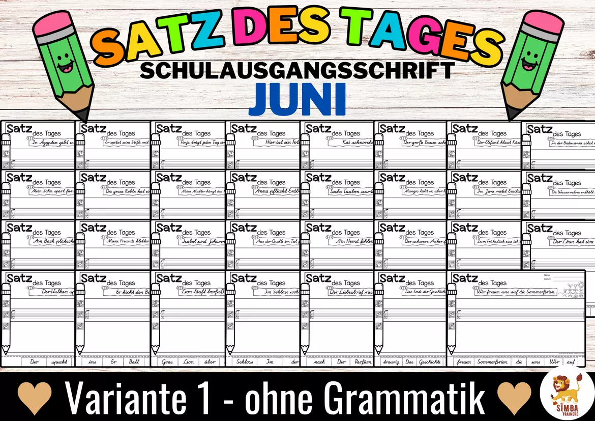 Bild in der Beschreibung des Unterrichtsmaterials Sätze schreiben / Satz des Tages / Schüttelsätze (Schulausgangsschrift) schreiben Frühling Sommer Juni Printemps Été Juin Allemand von SIMBA Trainers Education #4