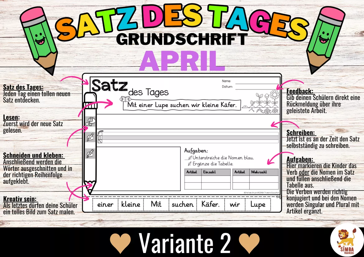 Bild in der Beschreibung des Unterrichtsmaterials Sätze schreiben / Satz des Tages / Schüttelsätze (Grundschrift) schreiben April Ostern Frühling Avril Pâques Printemps Allemand von SIMBA Trainers Education #2