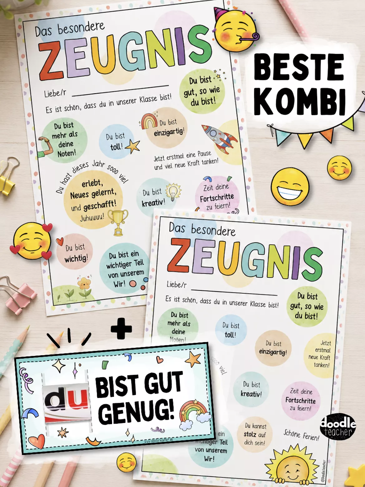 Bild in der Beschreibung des Unterrichtsmaterials Du bist gut genug! Abschiedsgeschenk Zeugnis - Grußkarte Schokoriegel von Doodleteacher #1