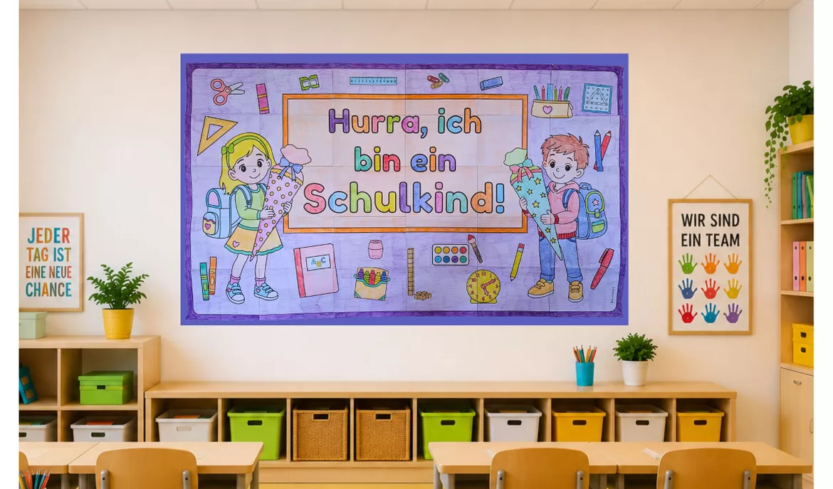 Bild in der Beschreibung des Unterrichtsmaterials Gemeinschaftsbild Einschulung 1. Klasse Klassenposter Kunst von Mrs.Robinbird #1