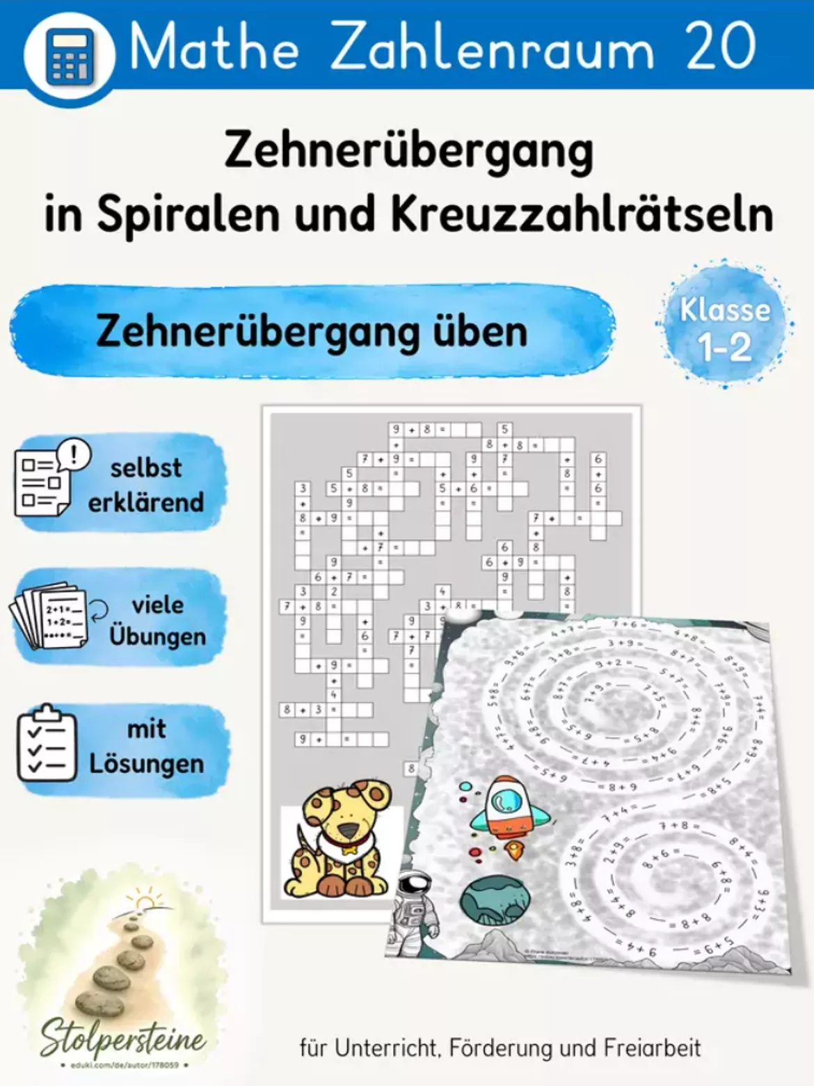 Bild in der Beschreibung des Unterrichtsmaterials Schrittweiser Zehnerübergang mit schrittweisen Kreuzzahlrätseln von Stolpersteine #2