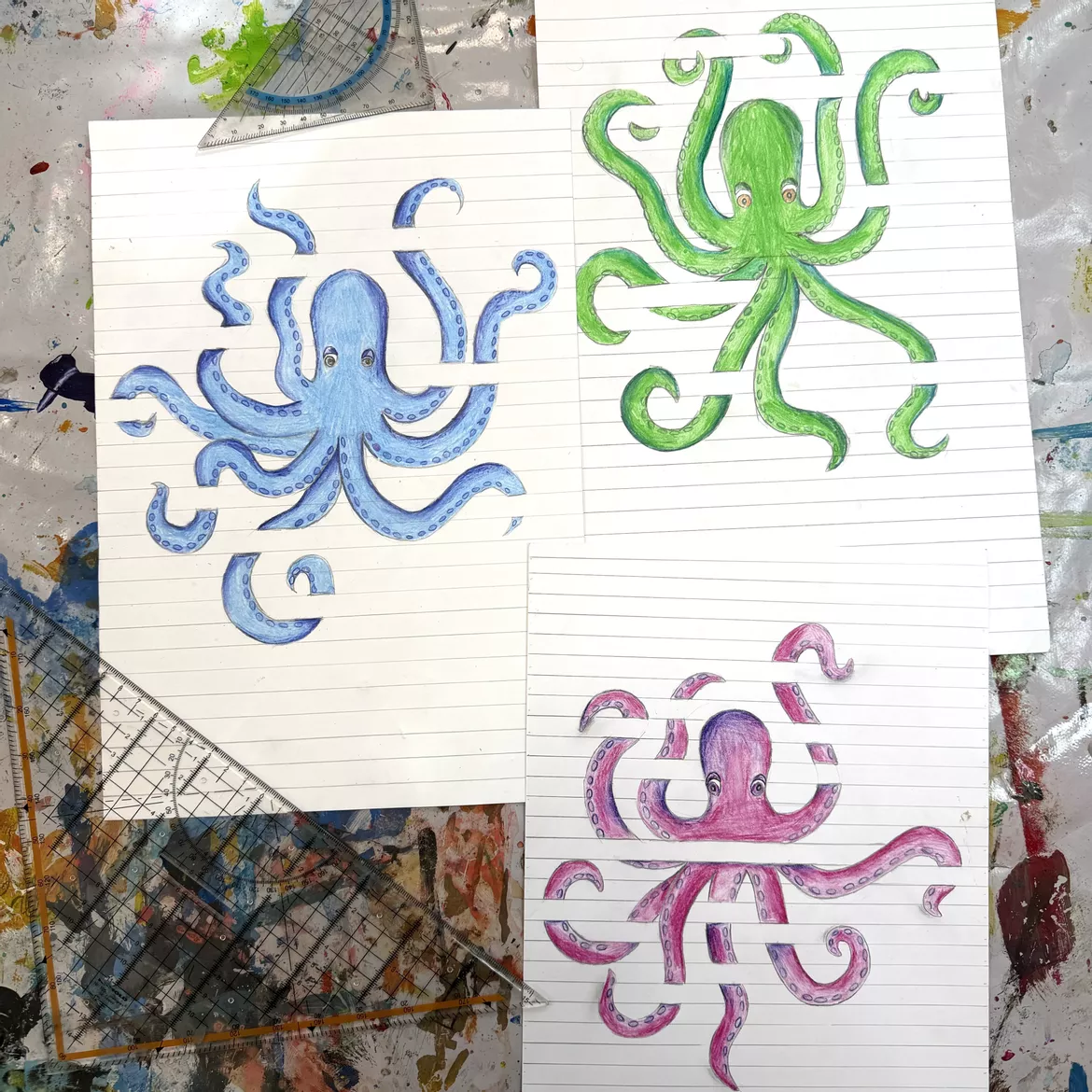 Bild in der Beschreibung des Unterrichtsmaterials Oktopus-Flechtbild, Kreatives Zeichenprojekt, Klasse 5–7, Kunst in der Sek 1 von Kreativ-Schwestern #1