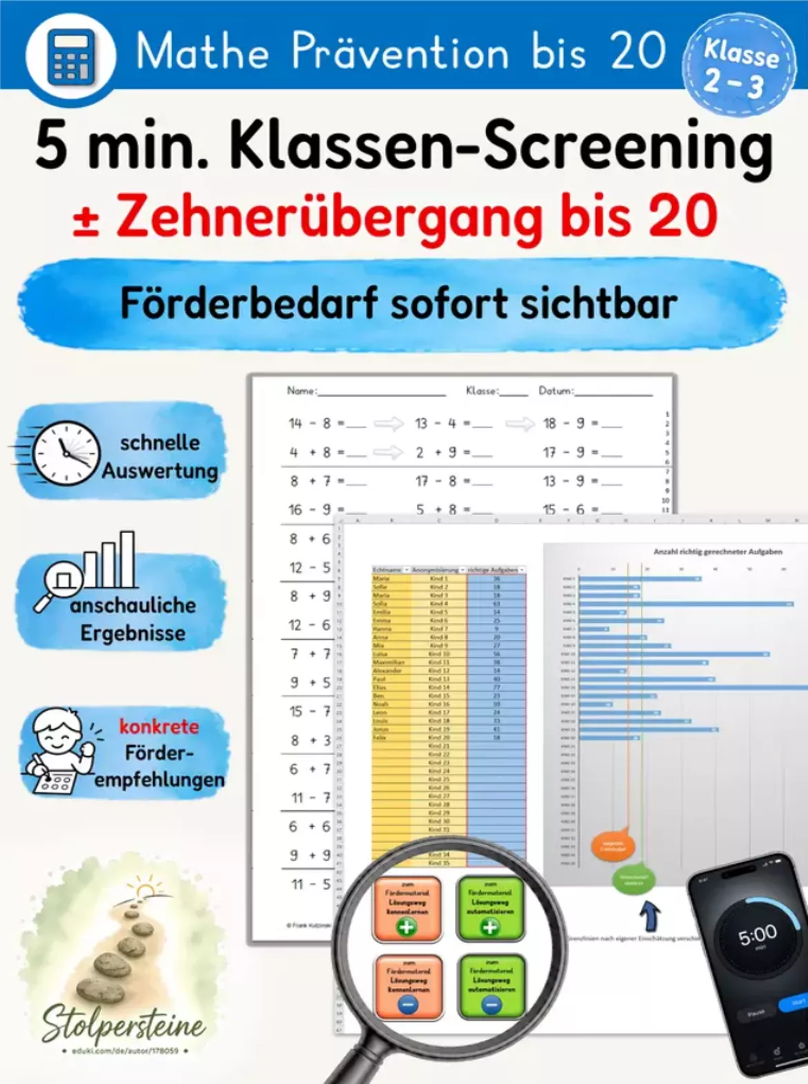 Bild in der Beschreibung des Unterrichtsmaterials Plus Minus Zehnerübergang bis 20 in Spiralen von Stolpersteine #5