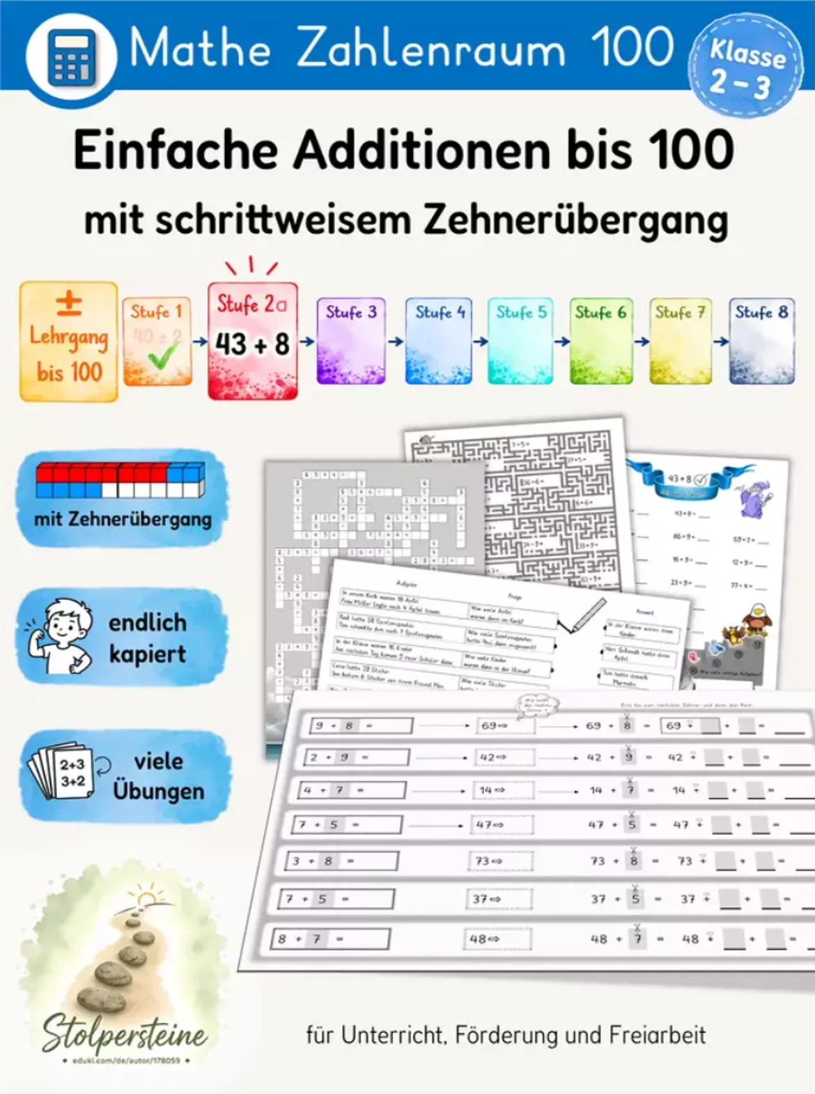 Bild in der Beschreibung des Unterrichtsmaterials 5 min. Klassen-Screening, Zehnerübergang ZE + E (53 + 9) (Förderdiagnostik) von Stolpersteine #2