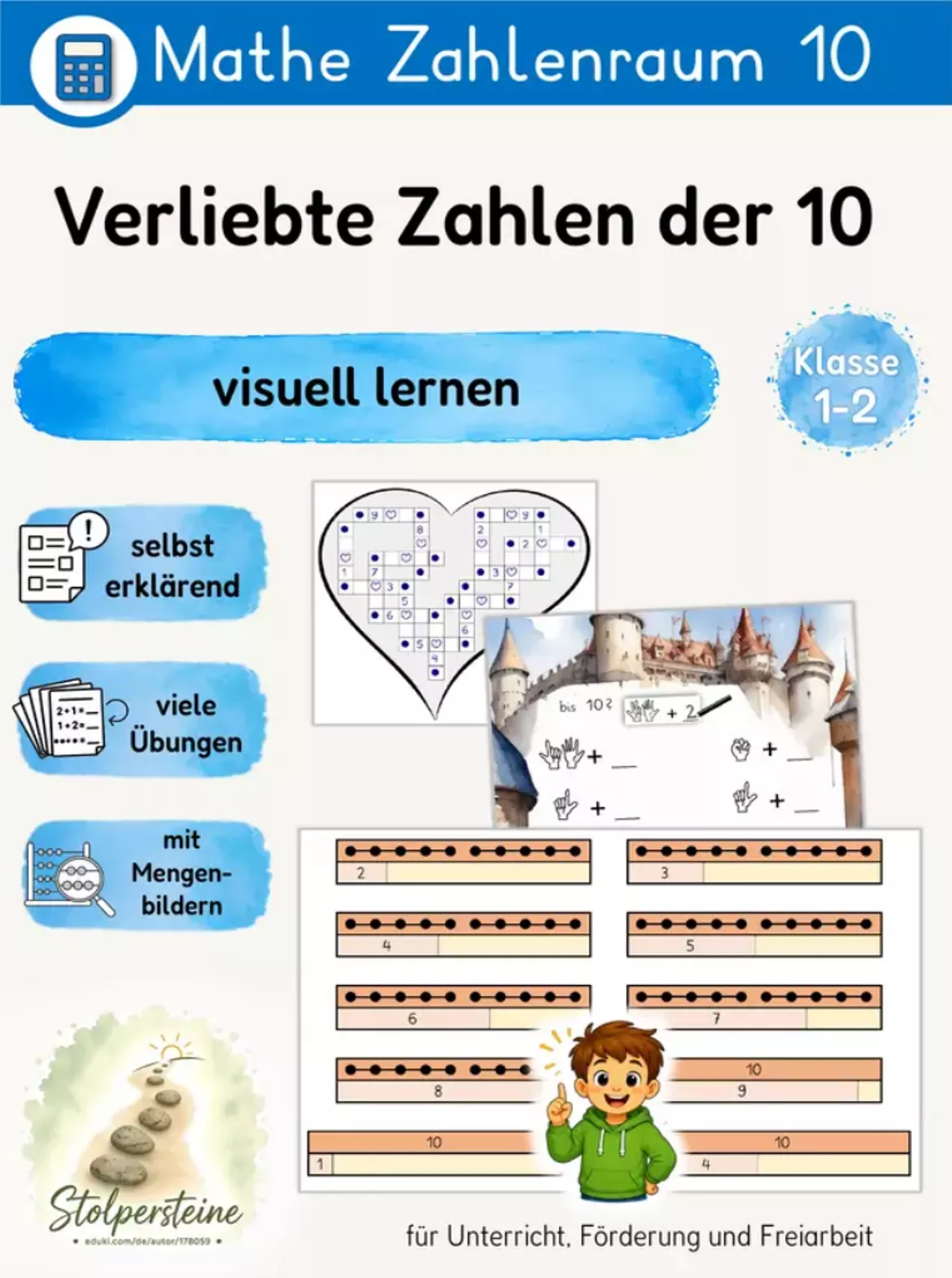 Bild in der Beschreibung des Unterrichtsmaterials 5 min. Klassen-Screening, Zahlzerlegungen bis 10 (Förderdiagnostik) von Stolpersteine #8