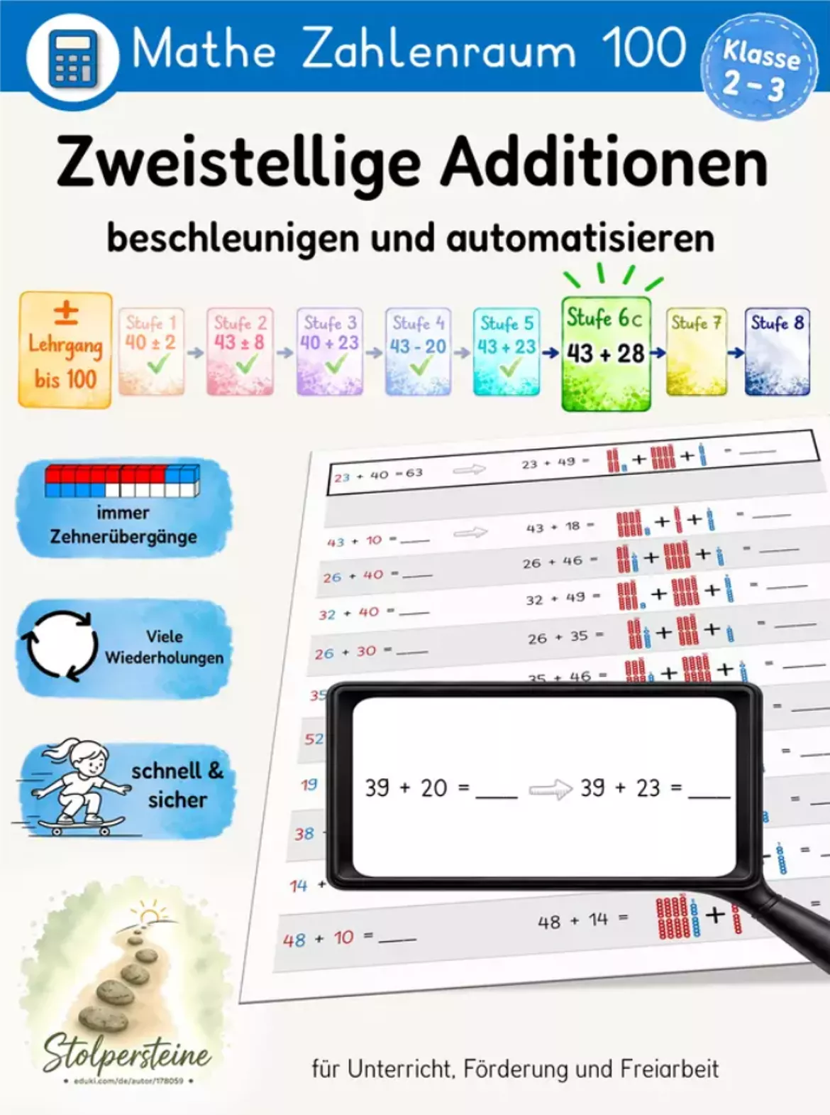 Bild in der Beschreibung des Unterrichtsmaterials 5 min. Klassen-Screening, Zehnerübergang ZE + ZE (53 + 19) (Förderdiagnostik) von Stolpersteine #3