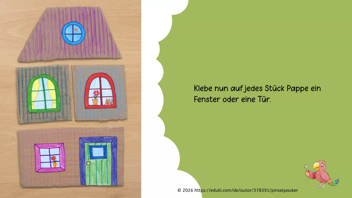 Bild in der Beschreibung des Unterrichtsmaterials Kunst Grundschule, Haus aus Pappe, Collage von Pinselpauker #2