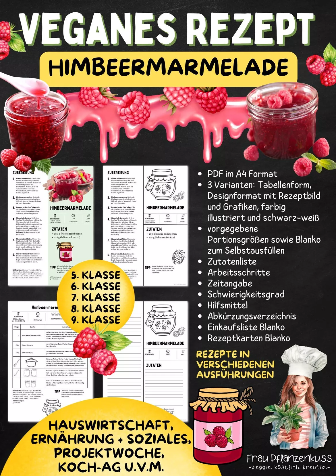 Bild in der Beschreibung des Unterrichtsmaterials Rezept: Himbeermarmelade selbst kochen | Lebensmittel haltbar machen | Hauswirtschaft & Ernährung | Klasse 5–9 von Frau Pflanzenkuss #2