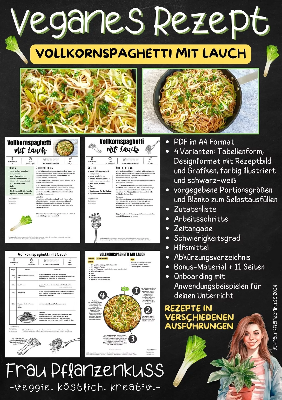 Bild in der Beschreibung des Unterrichtsmaterials Rezept: Vollkornspaghetti mit Lauch (vegan) | Hauswirtschaft & Ernährung | Klasse 5–9 von Frau Pflanzenkuss #2