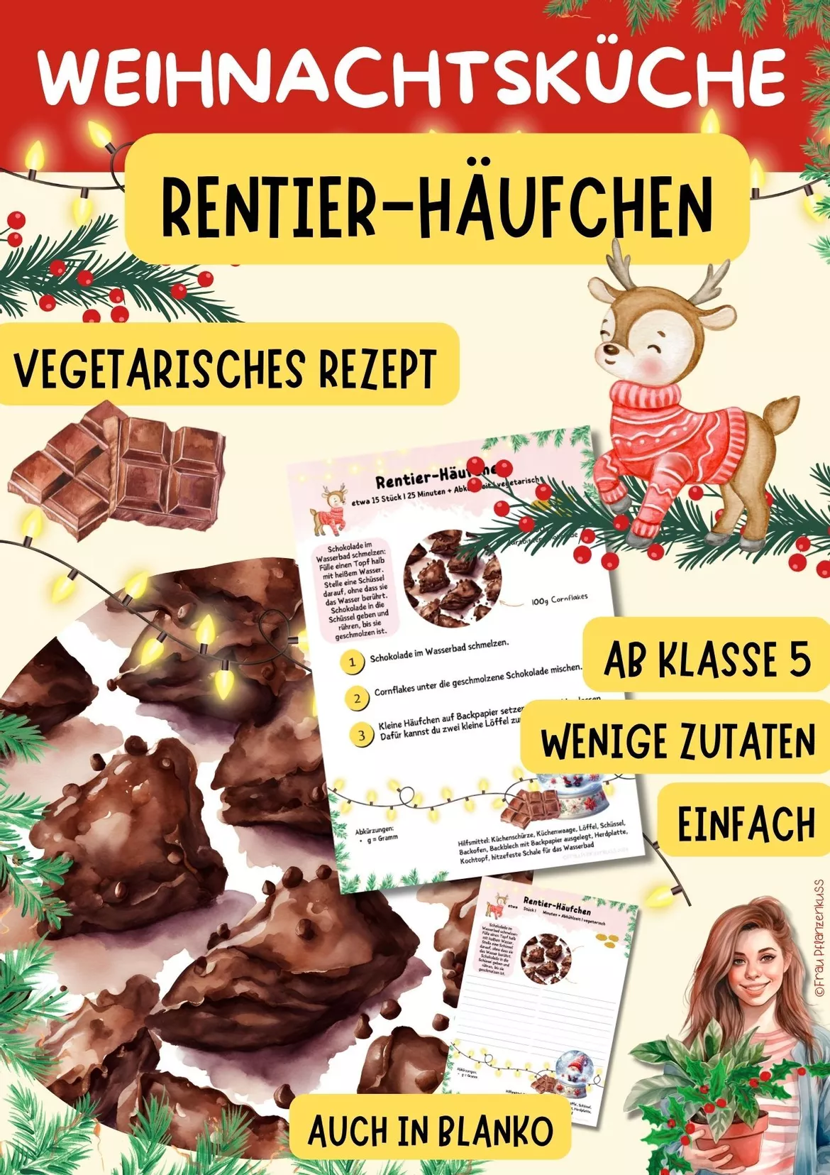 Bild in der Beschreibung des Unterrichtsmaterials Wichtelrezept: Rentier Schoko-Häufchen | Vegetarisches Weihnachtsrezept | Hauswirtschaft Klasse 5–9 von Frau Pflanzenkuss #2