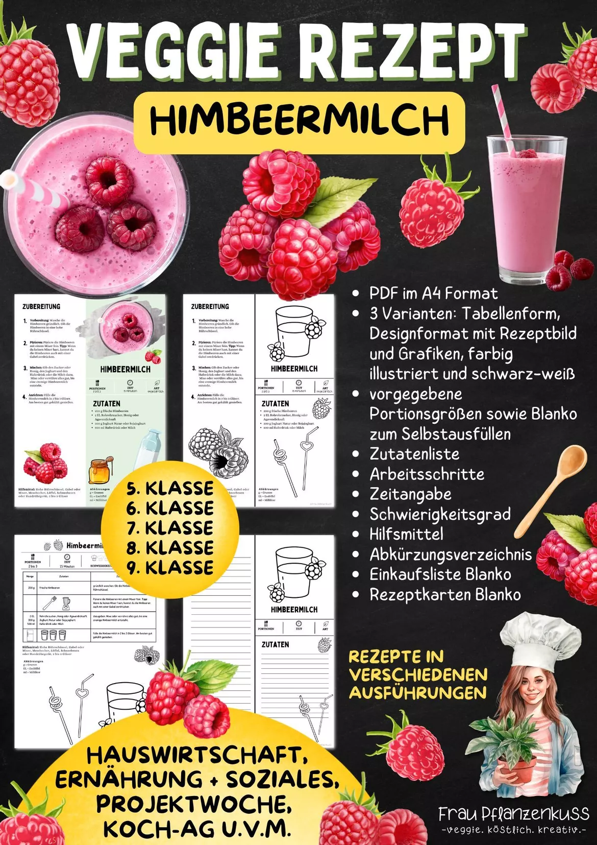 Bild in der Beschreibung des Unterrichtsmaterials Rezept: Himbeermilch | Vegetarisch | Hauswirtschaft & Ernährung | Klasse 5–9 von Frau Pflanzenkuss #2