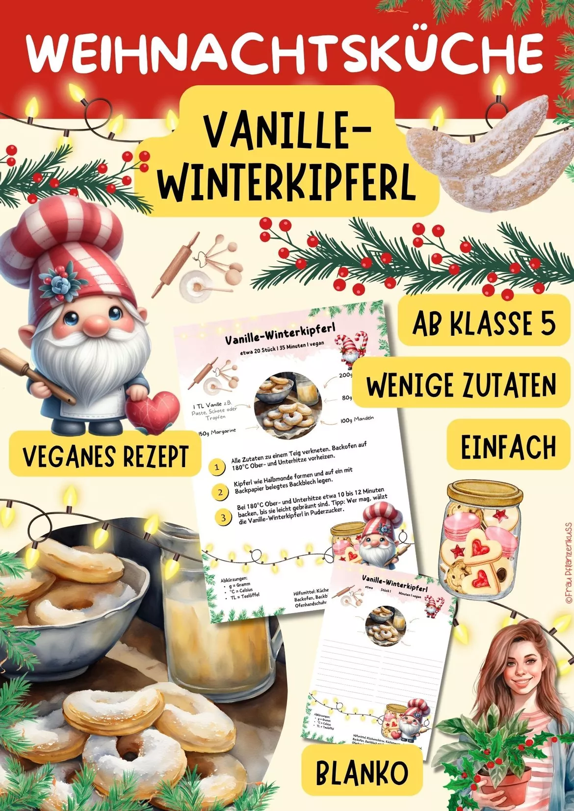 Bild in der Beschreibung des Unterrichtsmaterials Wichtelrezept: Vanillekipferl | Vegane Weihnachtsbäckerei | Hauswirtschaft Klasse 5–9 von Frau Pflanzenkuss #2