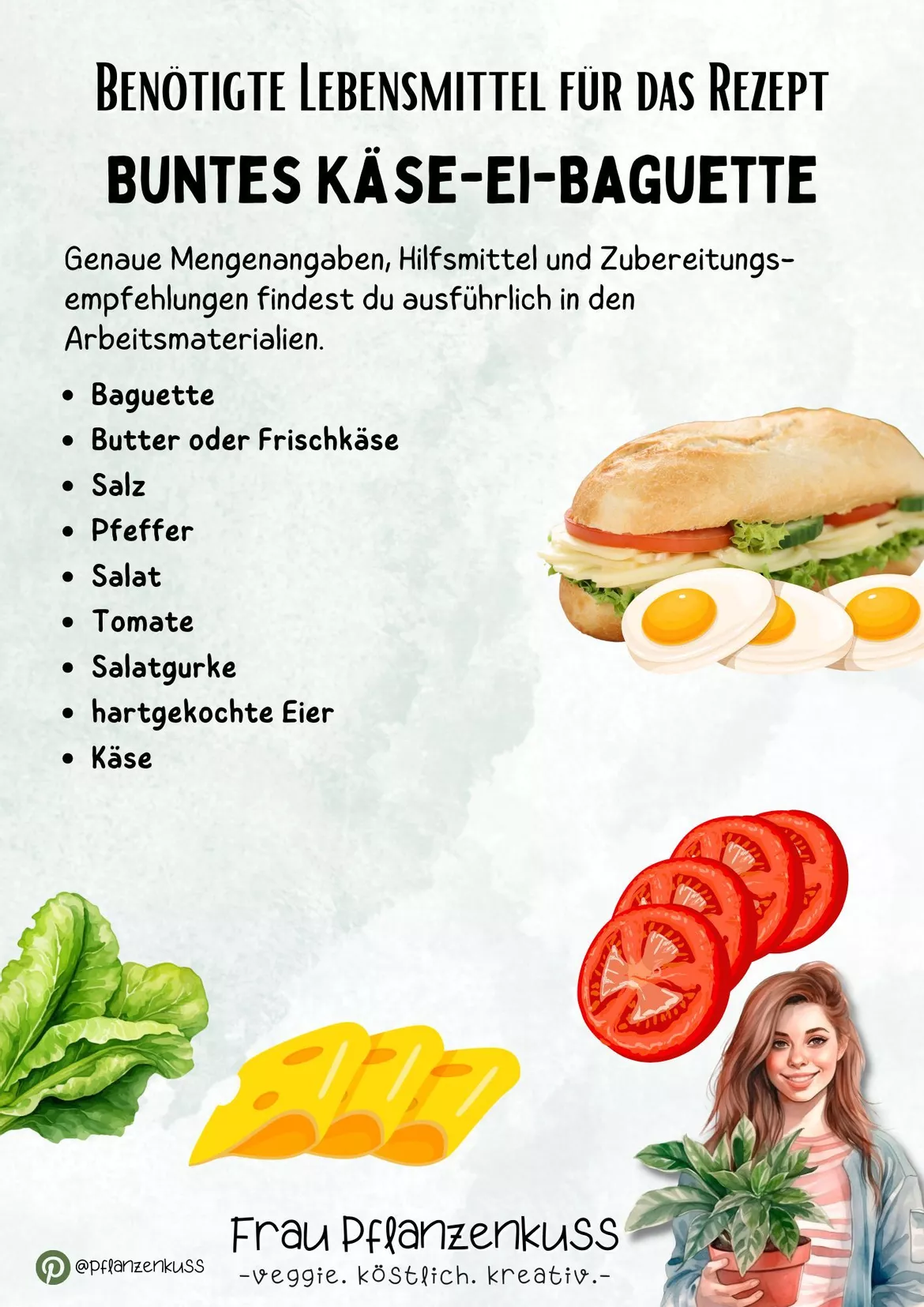 Bild in der Beschreibung des Unterrichtsmaterials Rezept: Käse-Ei-Baguette | Vegetarisch | Hauswirtschaft & Ernährung | Klasse 5–9 von Frau Pflanzenkuss #1