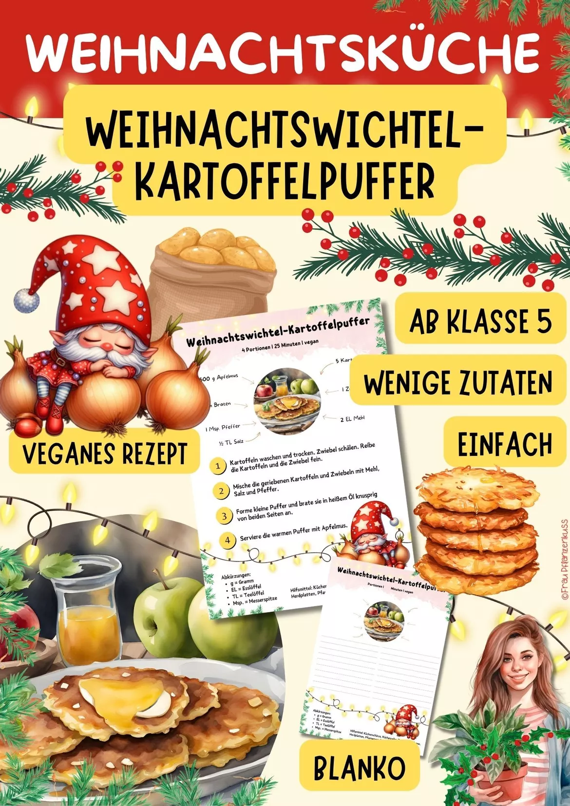 Bild in der Beschreibung des Unterrichtsmaterials Wichtelrezept: Kartoffelpuffer | Weihnachtsrezept | Hauswirtschaft Klasse 5–9 von Frau Pflanzenkuss #2