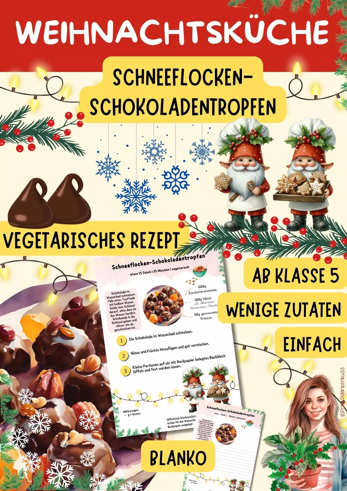 Bild in der Beschreibung des Unterrichtsmaterials Wichtelrezept: Schneeflocken-Schokoladentropfen | Vegetarische Weihnachtsbäckerei | Hauswirtschaft Klasse 5– von Frau Pflanzenkuss #2