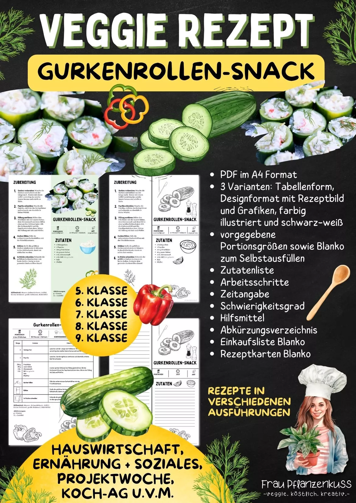 Bild in der Beschreibung des Unterrichtsmaterials Rezept: Gurkenrollen-Snack | Vegetarisch | Hauswirtschaft & Ernährung | Klasse 5–9 von Frau Pflanzenkuss #2