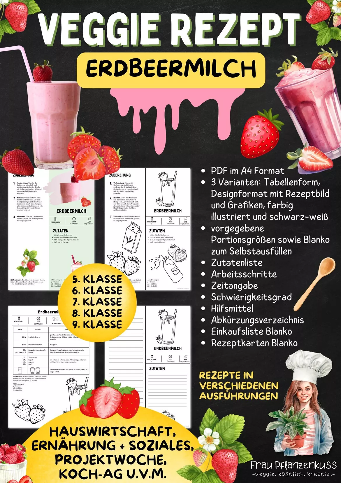 Bild in der Beschreibung des Unterrichtsmaterials Rezept: Erdbeermilch | Vegetarisch | Hauswirtschaft & Ernährung | Klasse 5–9 von Frau Pflanzenkuss #2
