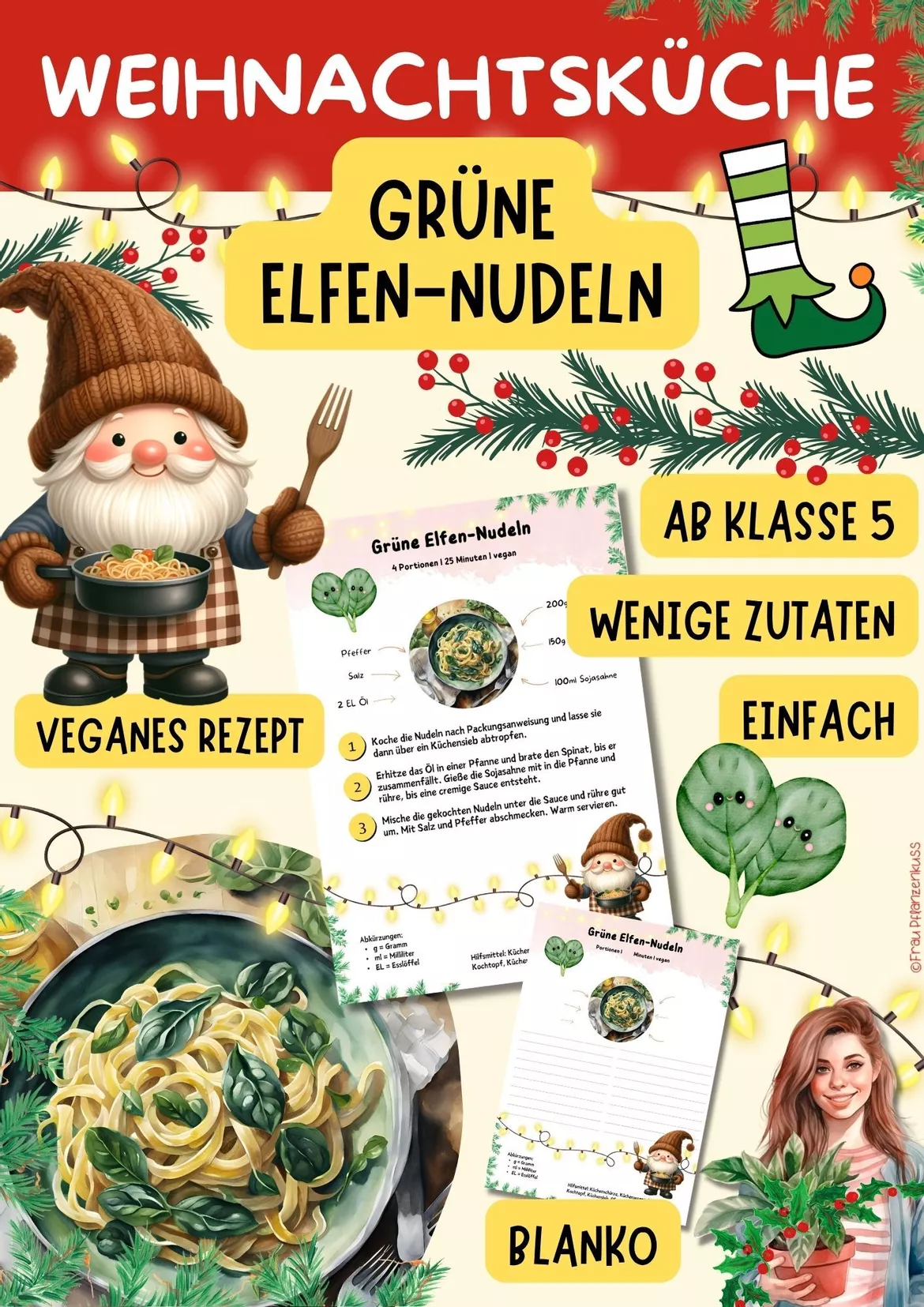 Bild in der Beschreibung des Unterrichtsmaterials Wichtelrezept: Grüne Elfen-Nudeln mit Spinat | Hauswirtschaft Klasse 5–9 von Frau Pflanzenkuss #2
