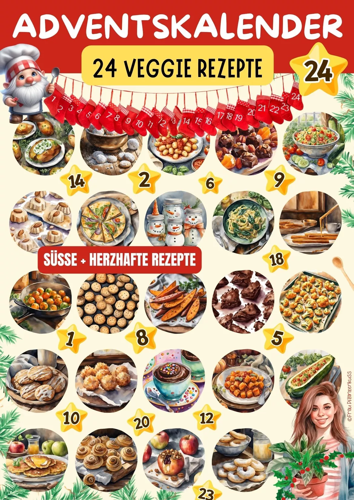 Bild in der Beschreibung des Unterrichtsmaterials Adventskalender Rezepte Schule | 24 vegane & vegetarische Wichtelrezepte | Hauswirtschaft von Frau Pflanzenkuss #1