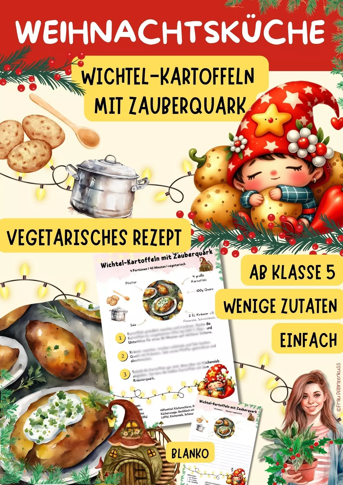 Bild in der Beschreibung des Unterrichtsmaterials Wichtelrezept: Kartoffeln mit Quark | Vegetarisches Weihnachtsrezept | Hauswirtschaft Klasse 5–9 von Frau Pflanzenkuss #2