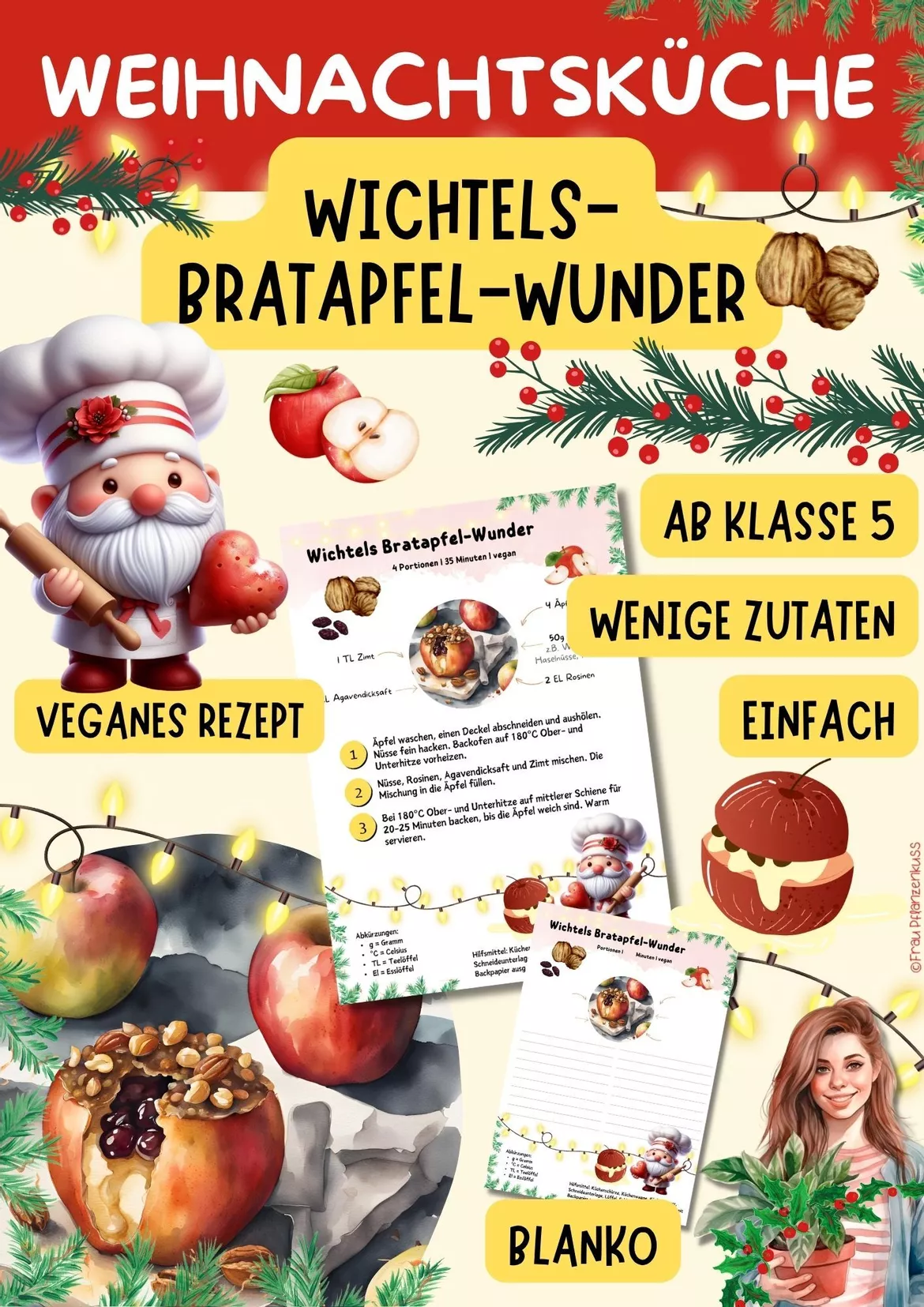 Bild in der Beschreibung des Unterrichtsmaterials Wichtelrezept: Bratapfel Rezept | Vegane Weihnachtsidee | Hauswirtschaft Klasse 5–9 von Frau Pflanzenkuss #2