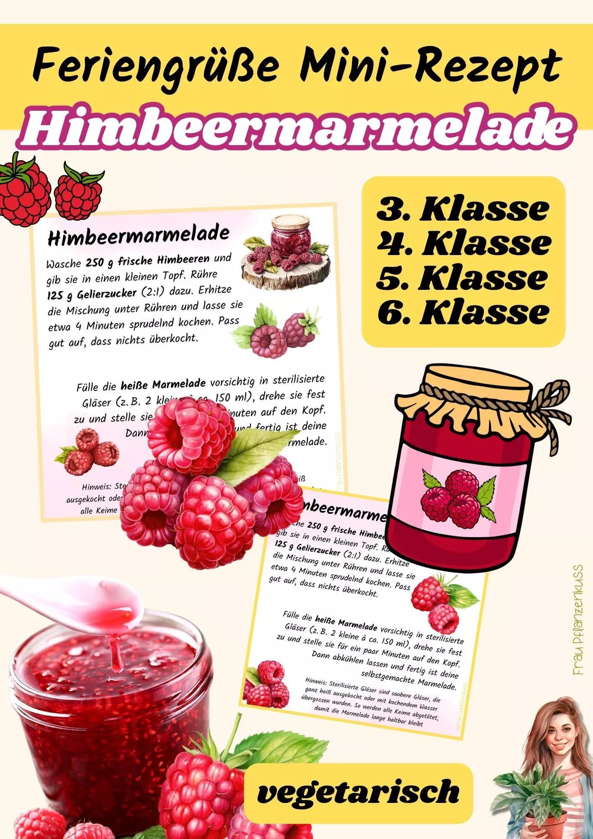 Bild in der Beschreibung des Unterrichtsmaterials Himbeermarmelade | Mini-Rezeptkarte | vegetarisch | Feriengruß | Klasse 3–6 von Frau Pflanzenkuss #2