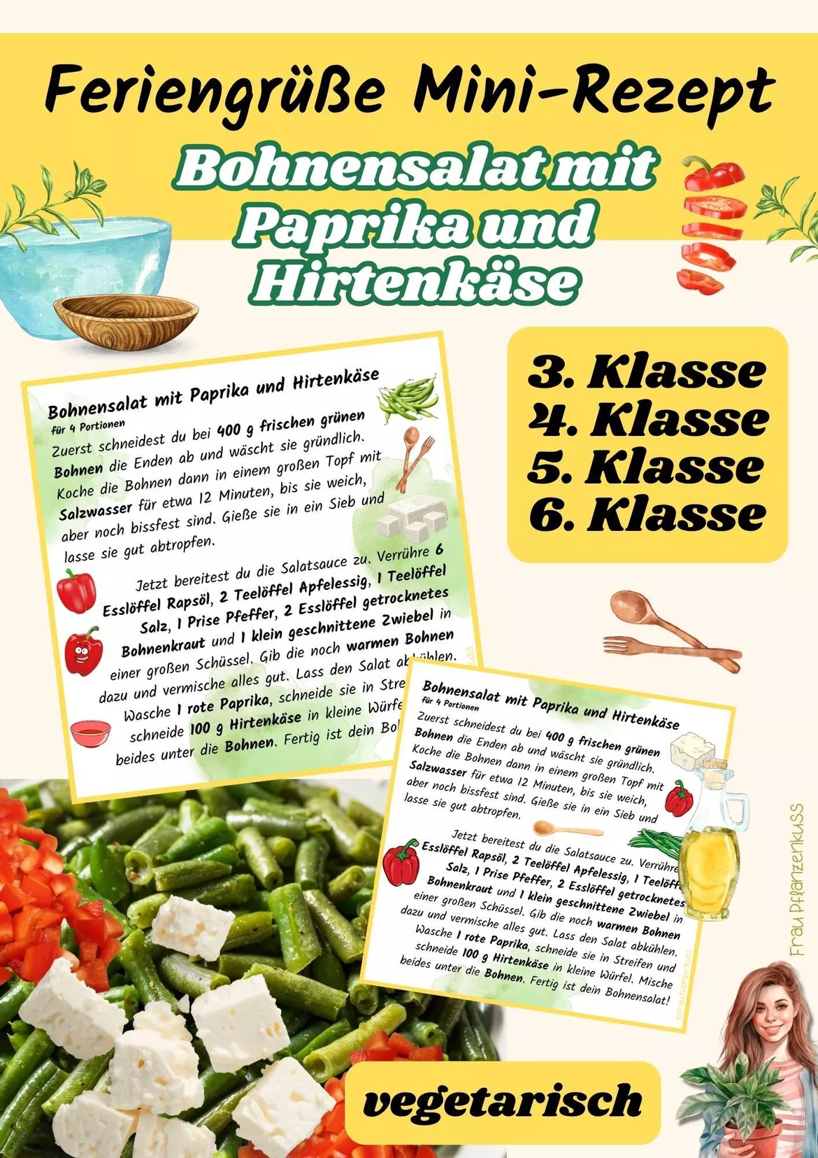 Bild in der Beschreibung des Unterrichtsmaterials Bohnensalat mit Paprika & Hirtenkäse | Mini-Rezeptkarte | vegetarisch | Feriengruß | Klasse 3–6 von Frau Pflanzenkuss #2