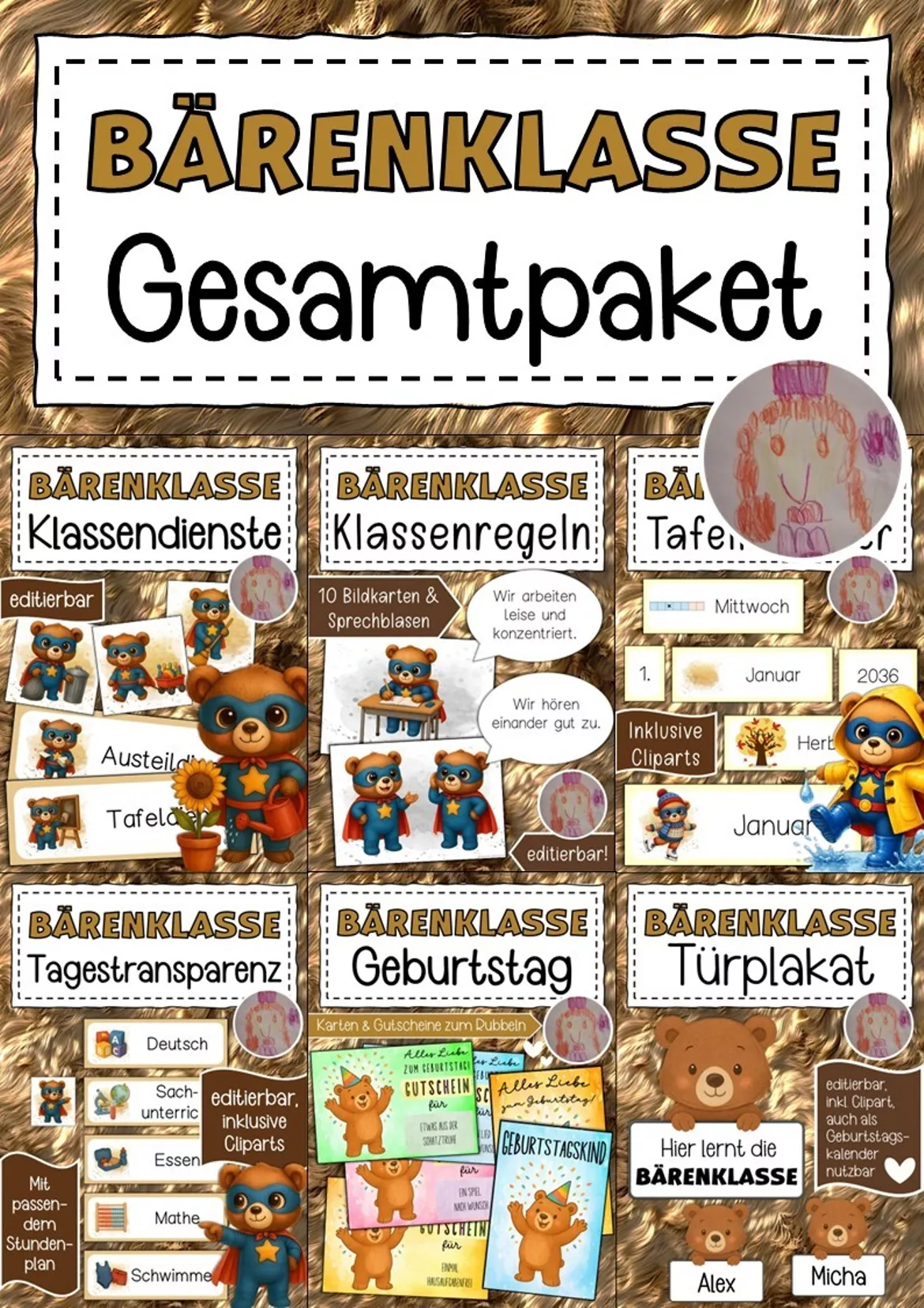 Bild in der Beschreibung des Unterrichtsmaterials Willkommensgruß Klassentier Bär Regenbogen von Abenteuer Grundschule #1