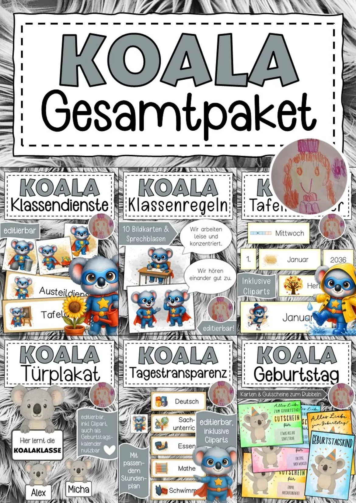 Bild in der Beschreibung des Unterrichtsmaterials Willkommensgruß Klassentier Koala Regenbogen von Abenteuer Grundschule #1