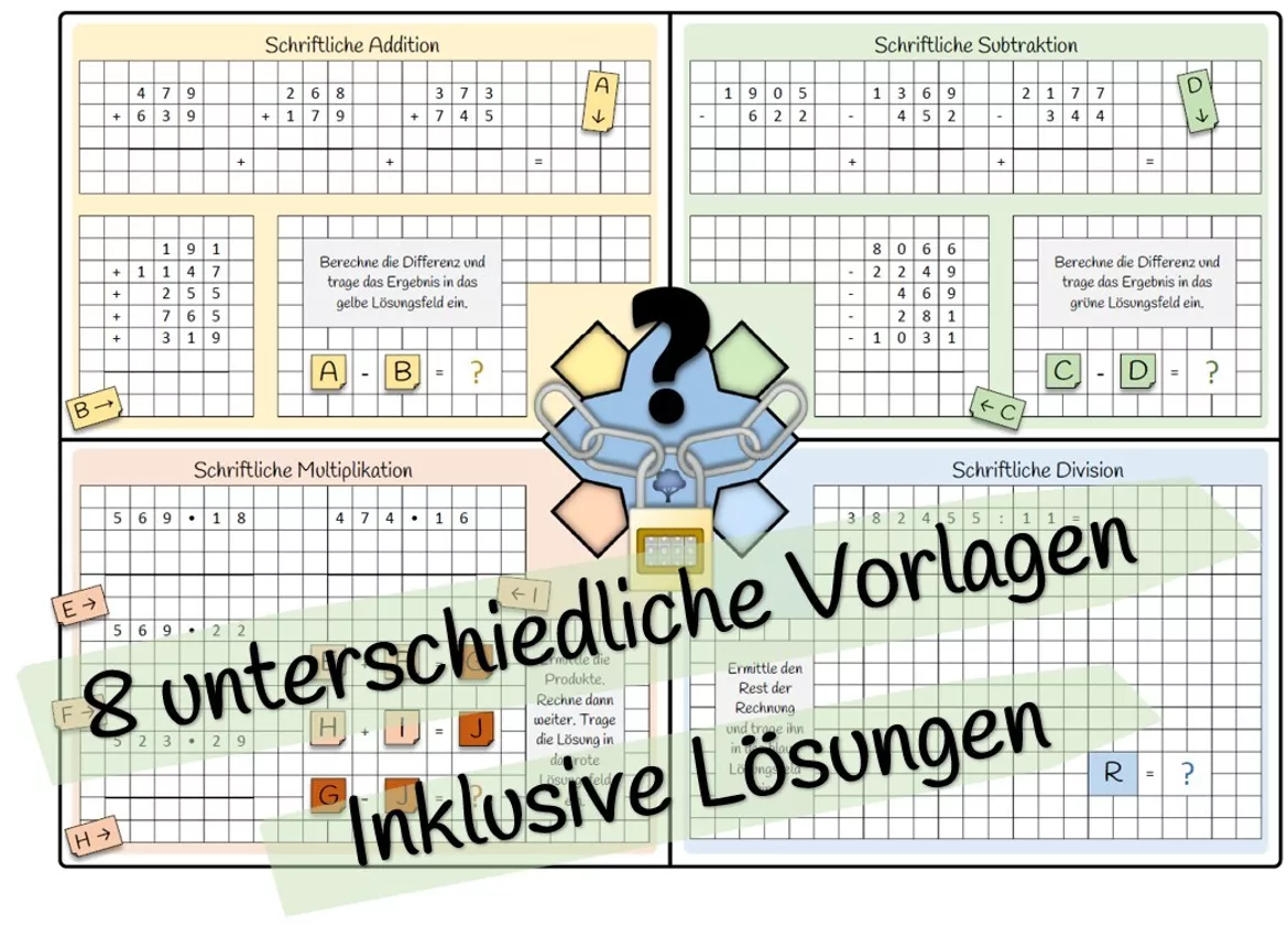 Bild in der Beschreibung des Unterrichtsmaterials Grundrechenarten - Knack das Schloss | Klasse 5/6 von Dr.Teach #1