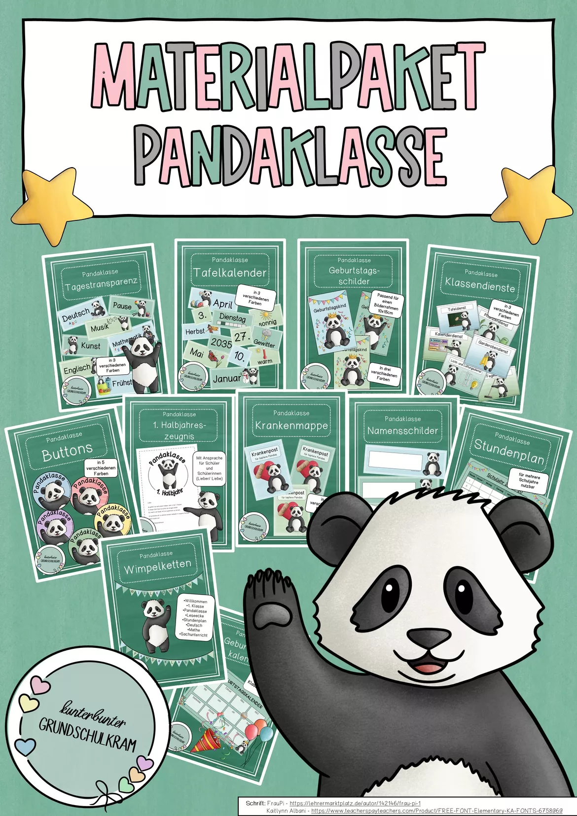 Bild in der Beschreibung des Unterrichtsmaterials Clipart Set Panda – Klassentier Pandaklasse Grundschule | 14 PNG Cliparts (Farbe & Schwarz-Weiß) | Privater Gebrauch von kunterbunter_Grundschulkram #1