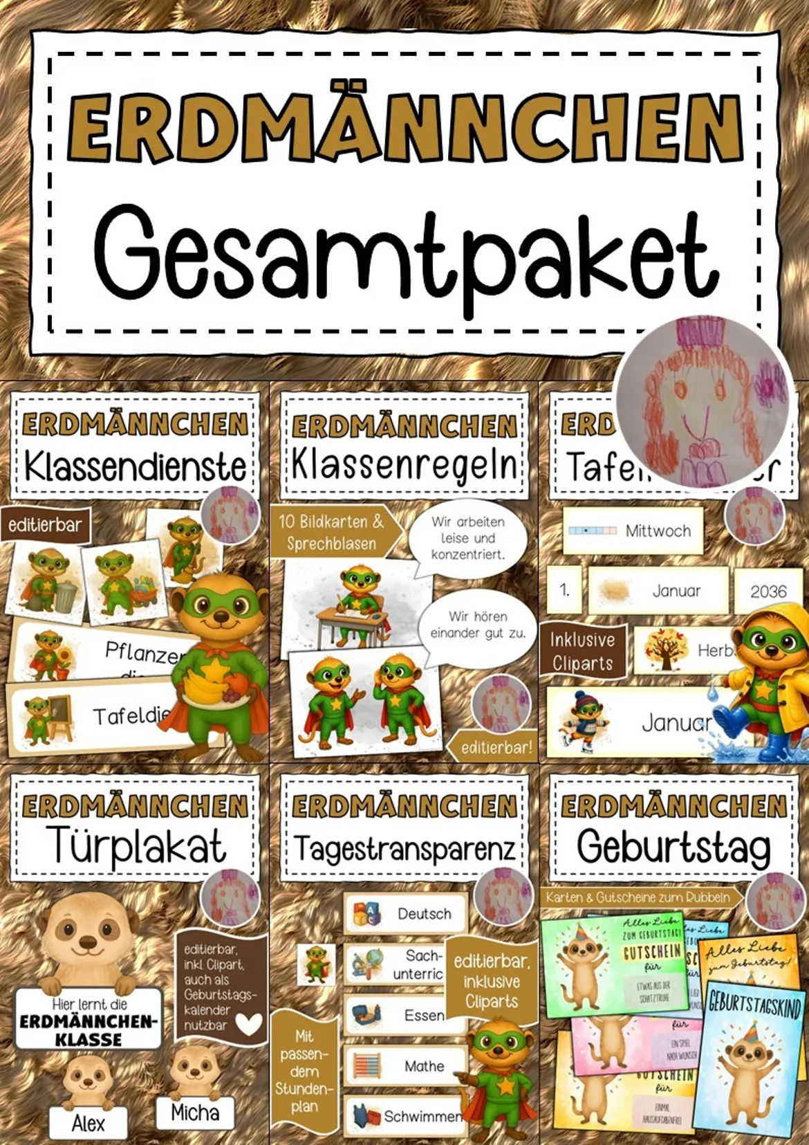 Bild in der Beschreibung des Unterrichtsmaterials Willkommensgruß Klassentier Erdmännchen Regenbogen von Abenteuer Grundschule #1