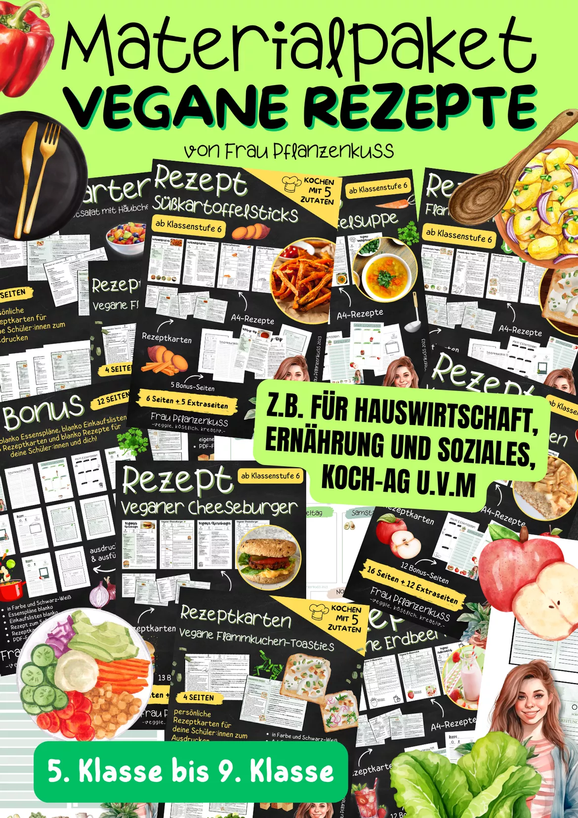 Bild in der Beschreibung des Unterrichtsmaterials Materialpaket Vegane Rezepte | Hauswirtschaft & Ernährung | Klasse 5–9 von Frau Pflanzenkuss #1