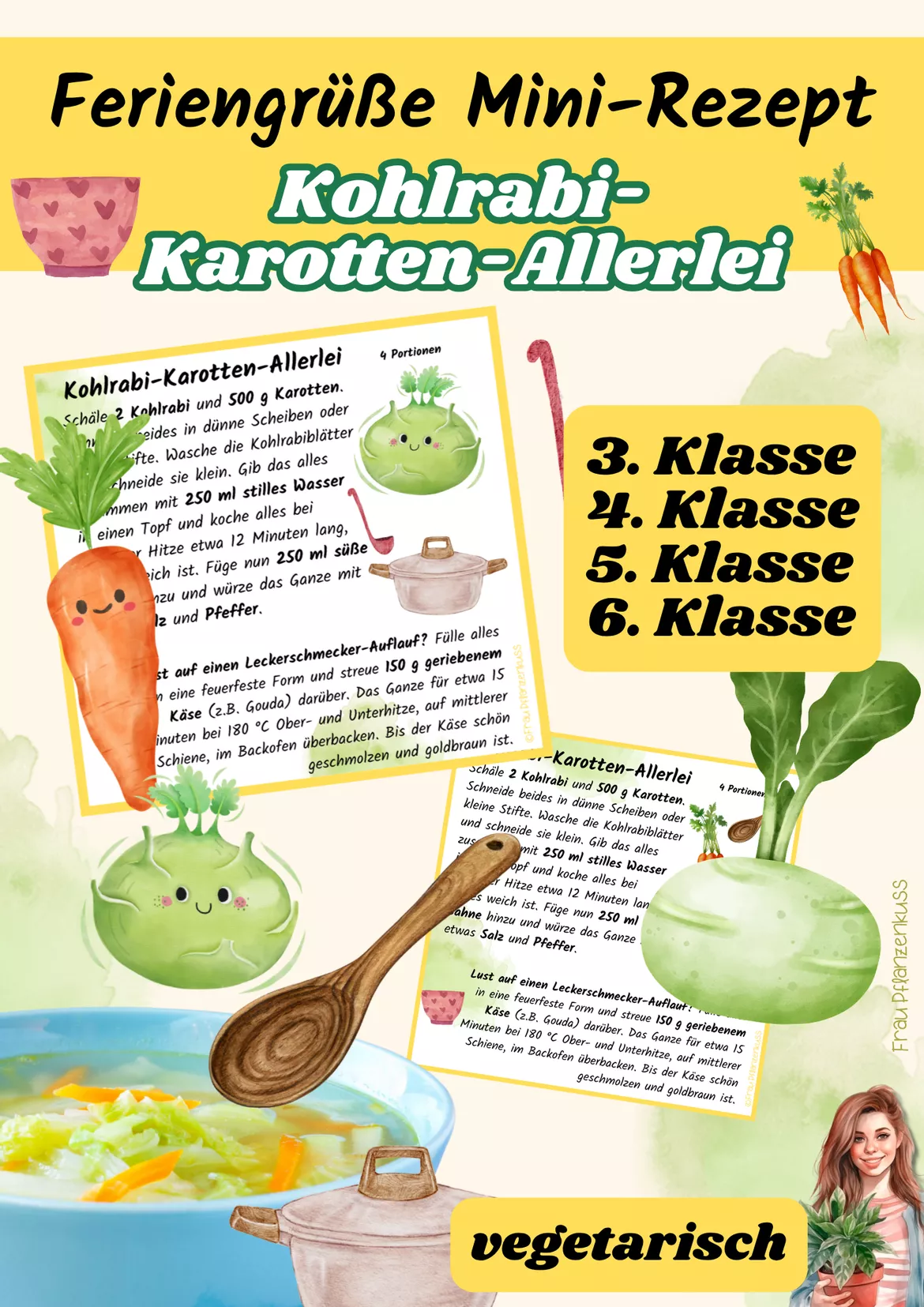 Bild in der Beschreibung des Unterrichtsmaterials Kohlrabi-Karotten-Allerlei | Mini-Rezeptkarte | vegetarisch | Feriengruß | Klasse 3–6 von Frau Pflanzenkuss #2