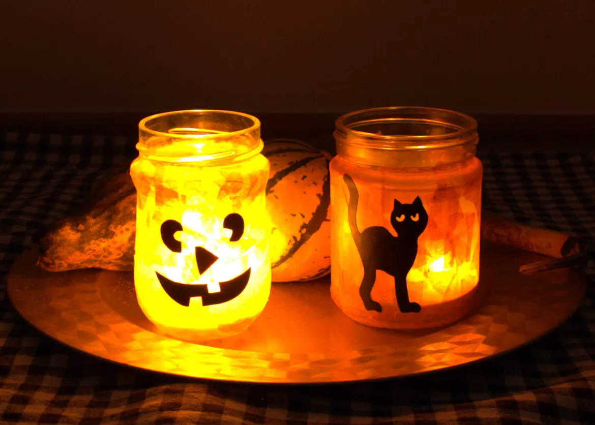 Bild in der Beschreibung des Unterrichtsmaterials Kunst Halloween, Lichterglas basteln, Herbst von Pinselpauker #1