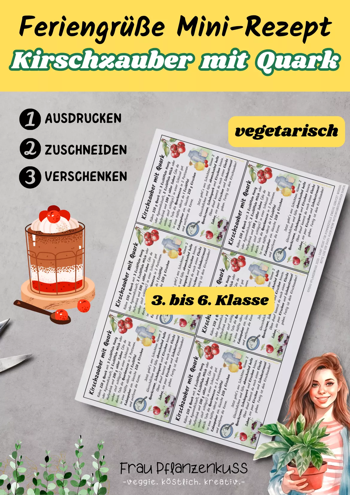 Bild in der Beschreibung des Unterrichtsmaterials Kirschzauber mit Quark | Mini-Rezeptkarte | vegetarisch | Feriengruß | Klasse 3–6 von Frau Pflanzenkuss #1