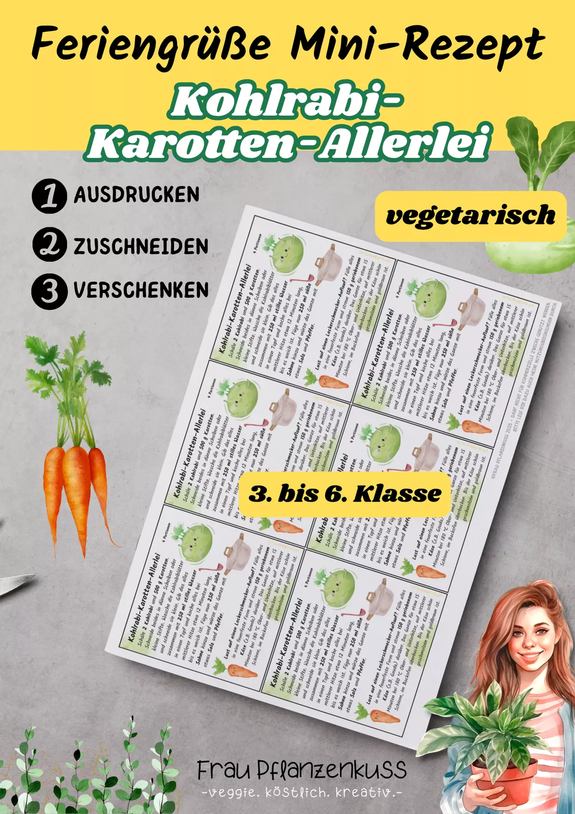Bild in der Beschreibung des Unterrichtsmaterials Kohlrabi-Karotten-Allerlei | Mini-Rezeptkarte | vegetarisch | Feriengruß | Klasse 3–6 von Frau Pflanzenkuss #1