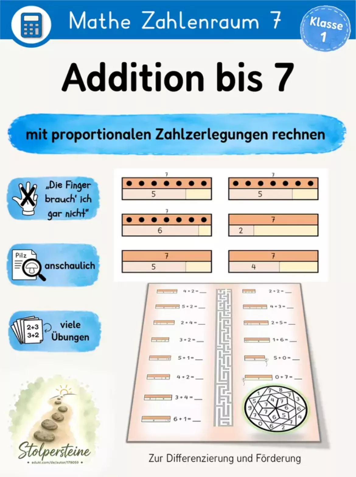 Bild in der Beschreibung des Unterrichtsmaterials Sammelband Plus und Minus bis 6, mit Zerlegungen rechnen von Stolpersteine #8